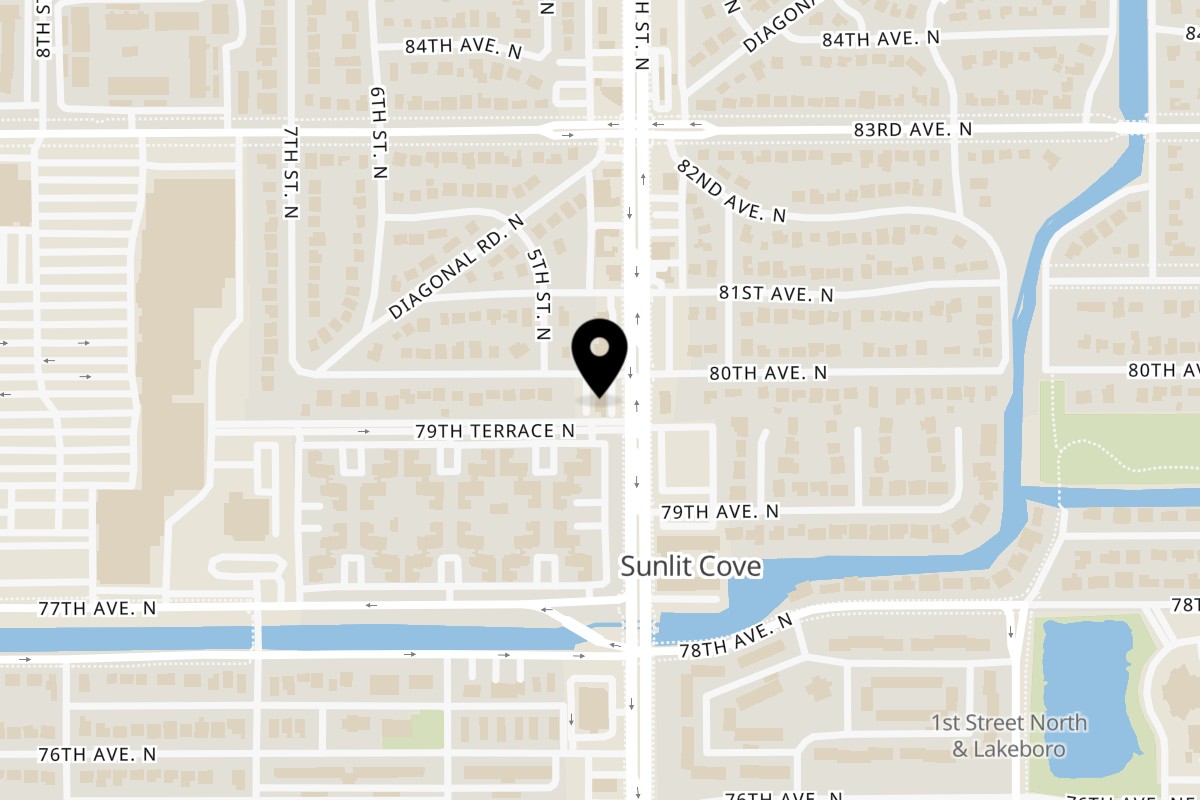 Map showing the location of Green Pagoda on 7900 4th St N in St. Petersburg